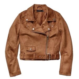 Talula Aritzia Morton Faux Suede Moto Jacket XS Caramel Colour EUC